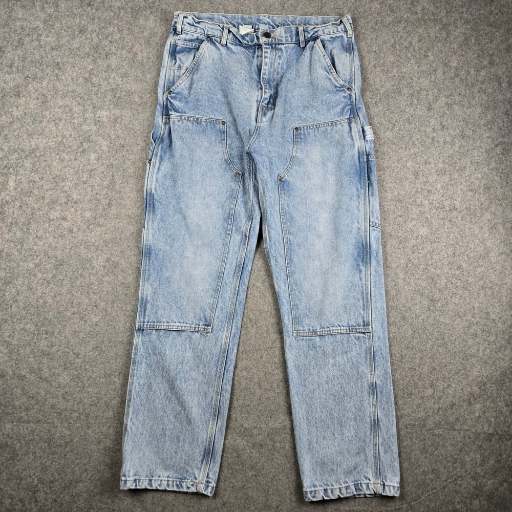Carhartt Denim Double Knee Carpenter Pants Mens 32x29 Blue Workwear Skater Jeans